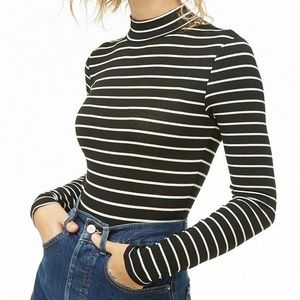 J Crew Ribbed Striped Mockneck Bodysuit Size M
